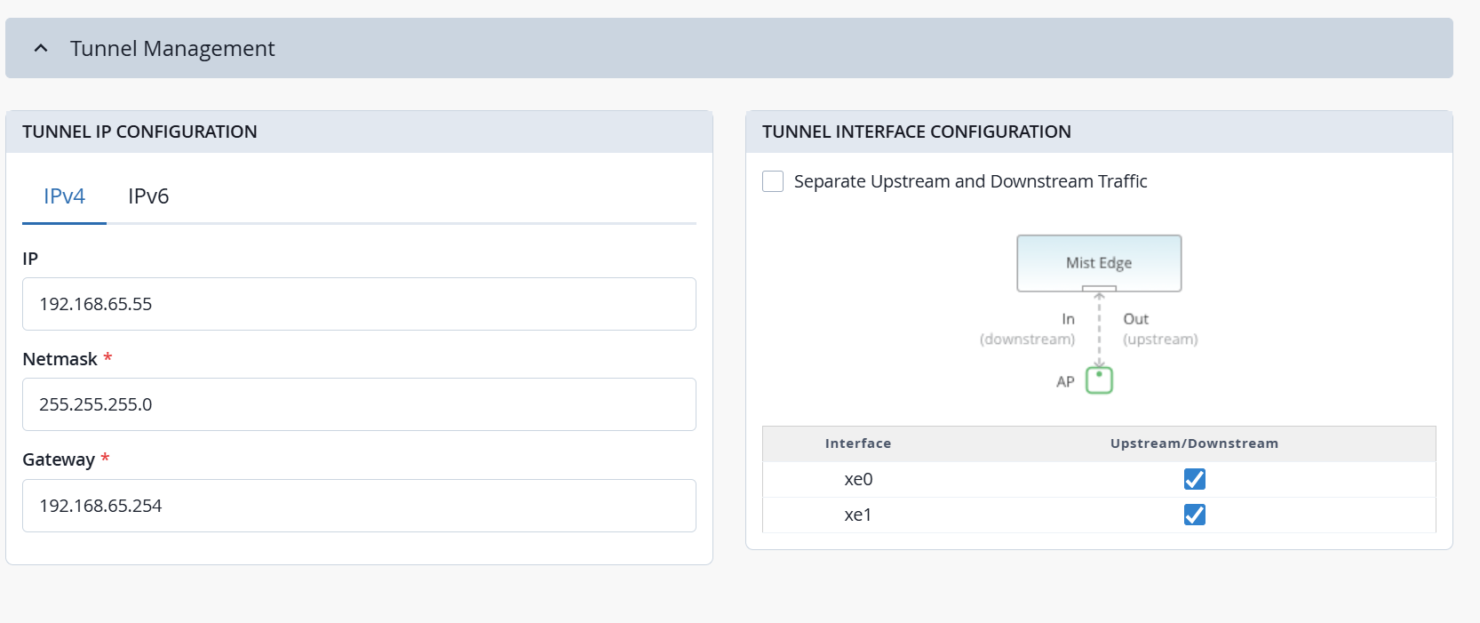 Tunnel Management in Mist Edge Inventory Page