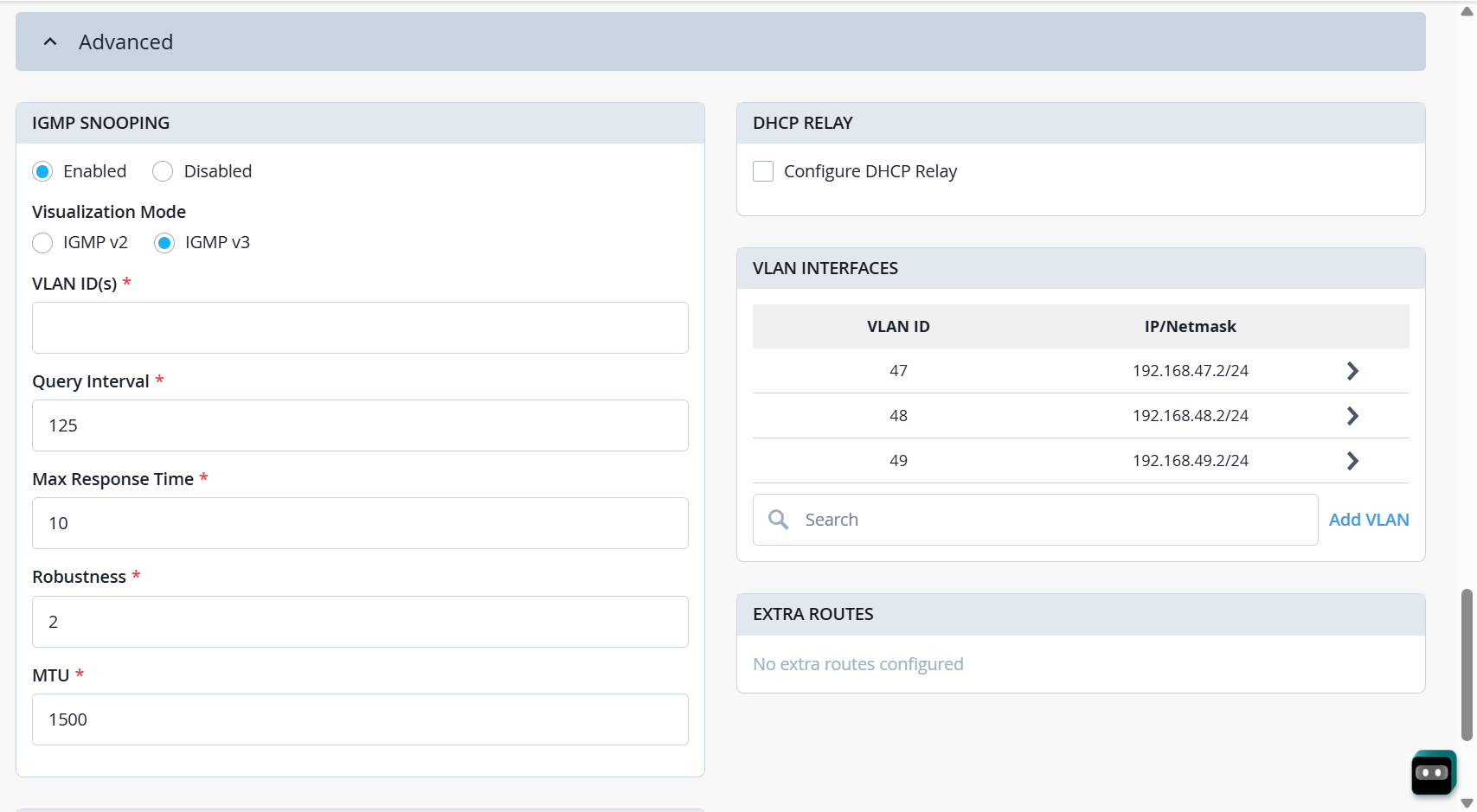 IGMP Snooping in Advanced Section - Inventory Page