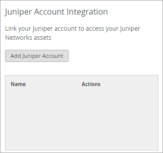 Add Juniper Account button and login fields