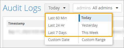 Preset dates and times on the time-period drop-down menu