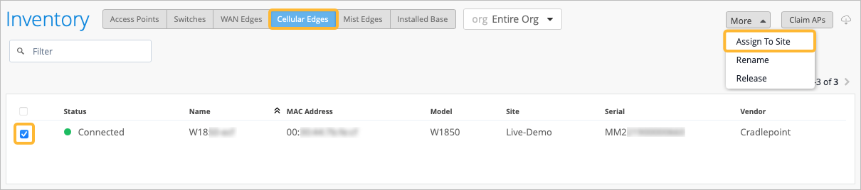 Assign Cradlepoint Devices to a Site