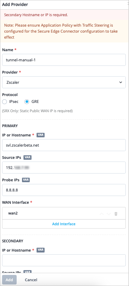 Add Details for Zscaler GRE Tunnels