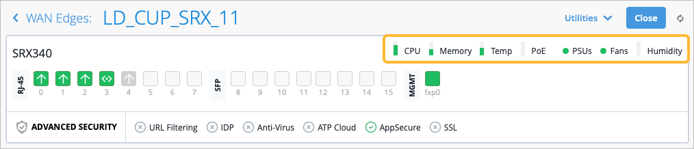 WAN Edges - CPU, Memory, and other status icons