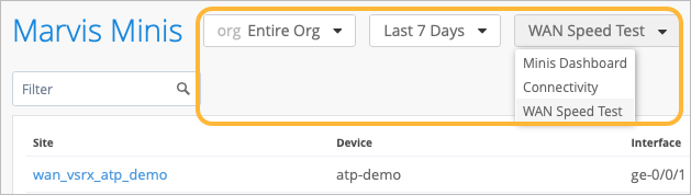 Filter options for Speed Tests in Marvis Minis