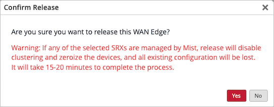 Confirm Release of HA Cluster for SRXs