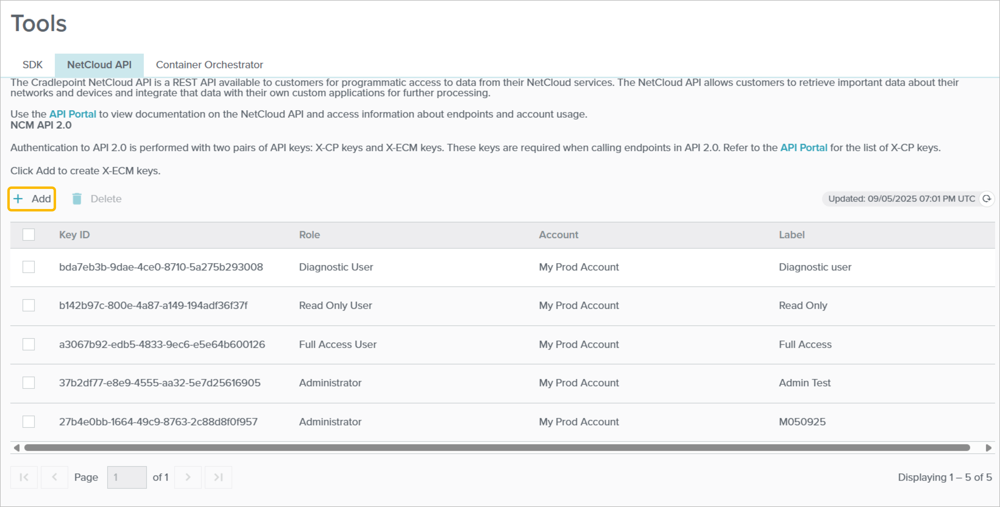 Generating API Keys in NetCloud Dashboard