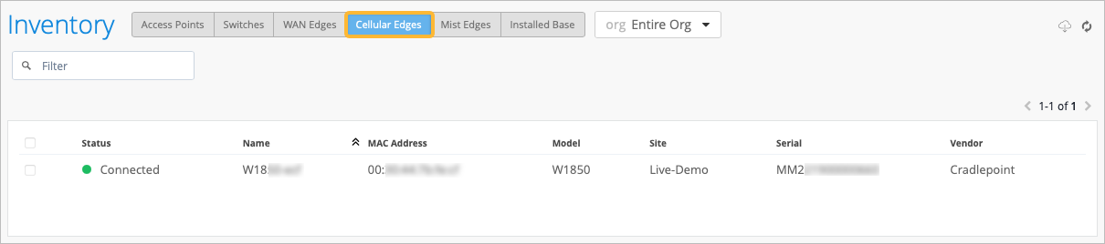 View CradlePoint Devices in Cellular Edge Inventory