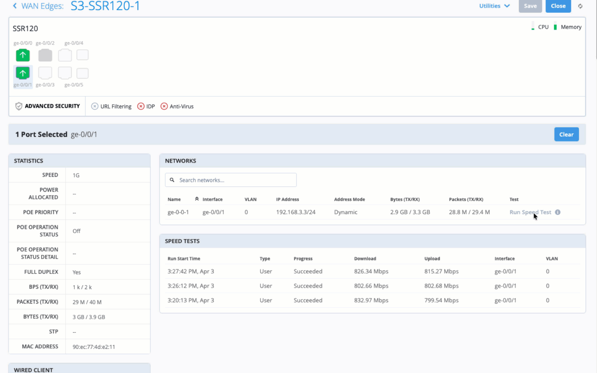 Animated GIF demonstrating how to run a speed test.