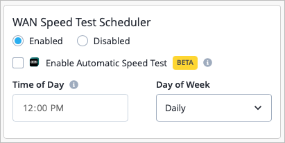 Select the day and time for the speed test to occur.