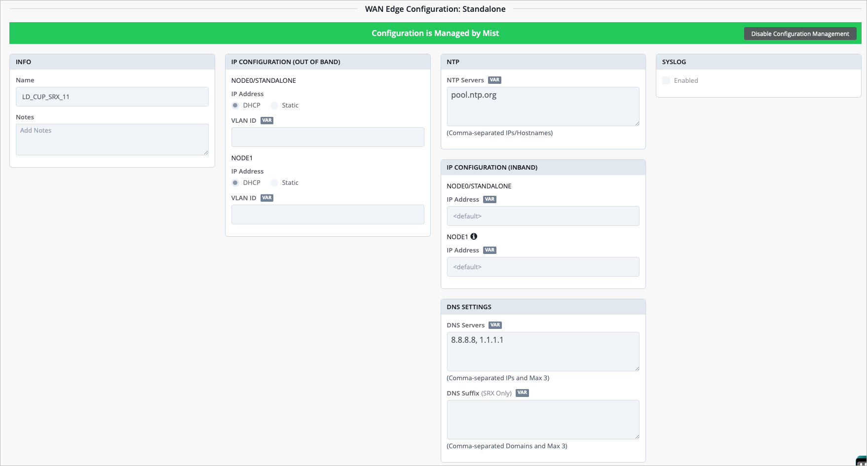 WAN Edge Configuration: Standalone