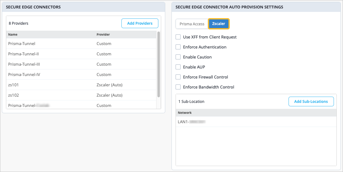 Secure Edge Connector Auto Provision Settings