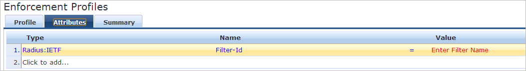Aruba ClearPass Enforcement Profiles - Attributes Tab