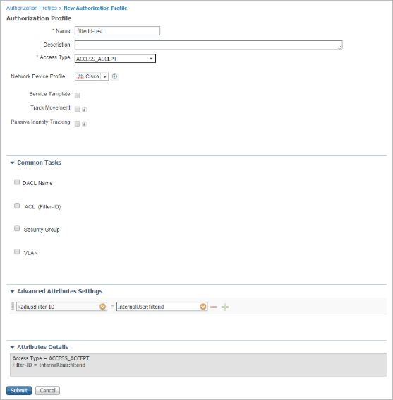 Cisco ISE Authorization Profile