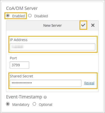 CoA/DM Server Fields on the Edit/Create WLAN Page