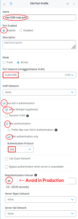 Port Profile MAB Authentication