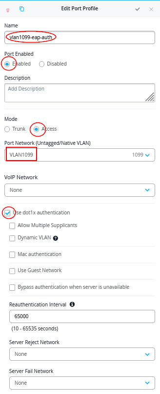 Port Profile 802.1X EAP Authentication