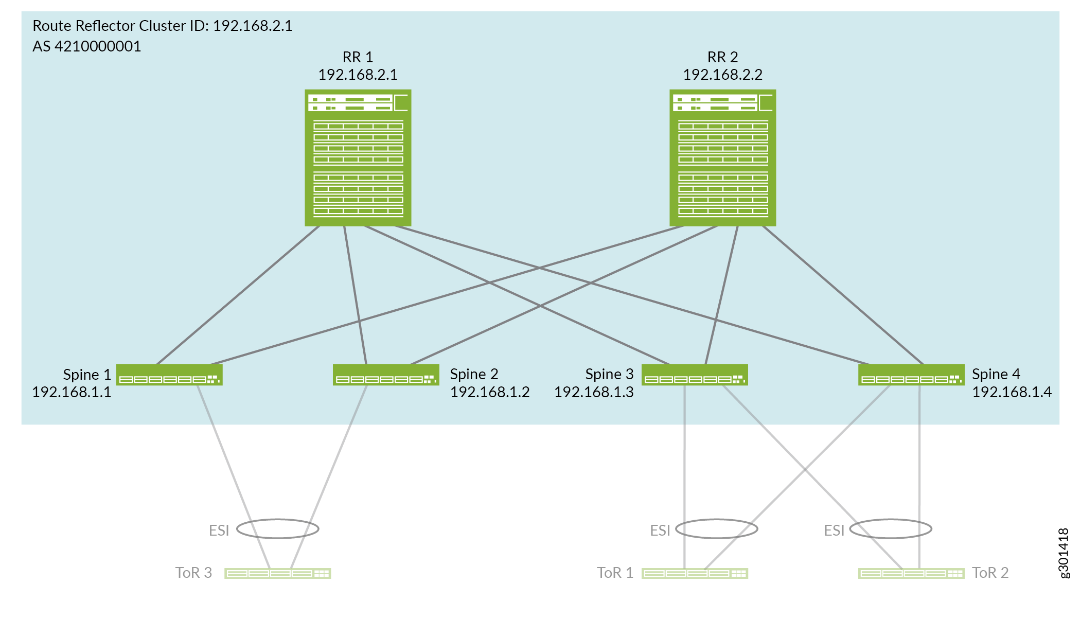 Collapsed Spine Reference Architecture Overlay Integrated With Route Reflector Cluster