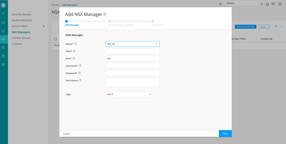 Add NSX Manager Page