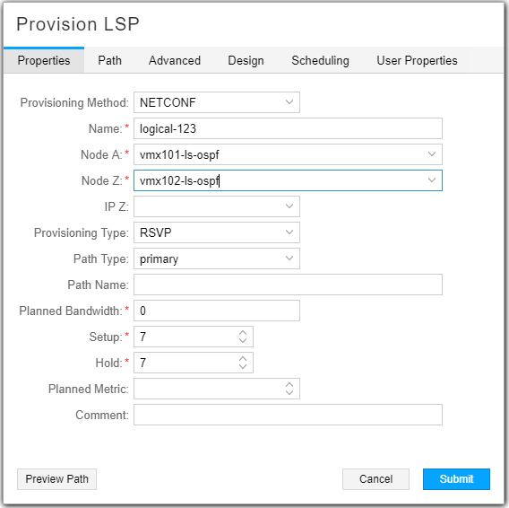 Provisioning an LSP That Uses Logical Nodes
