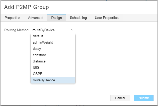 Add P2MP Group Window, Design Tab