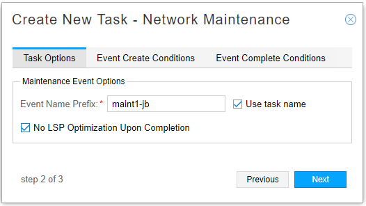 Network Maintenance Task, Task Options Tab