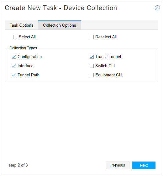 Device Collection Task, Collection Options