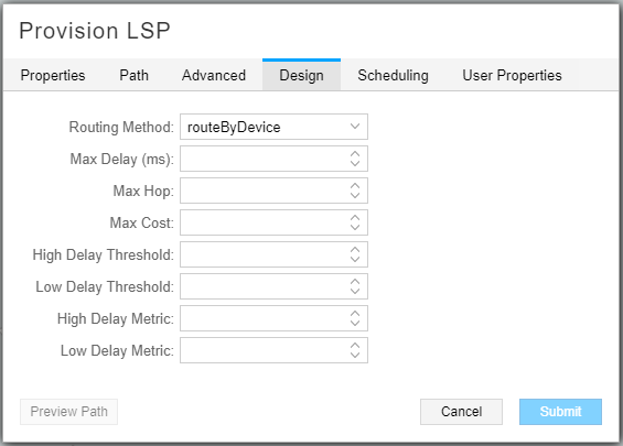 Provision LSP Window, Design Tab