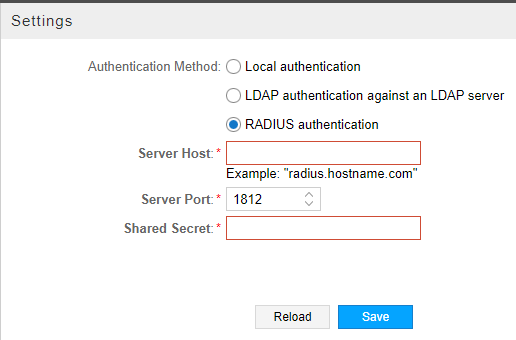 Authentication Settings: RADIUS