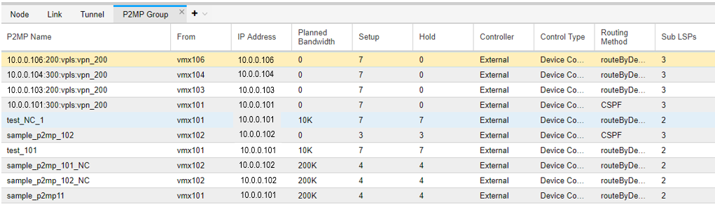 P2MP Group Tab in the Network Information Table