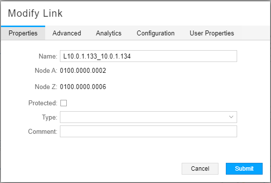 Modify Link Window, Properties Tab