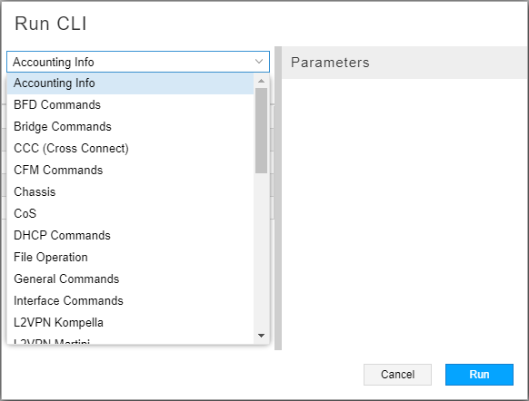 Run CLI Setup Window with Command Category Drop-Down Menu
