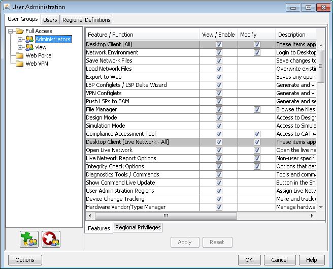 User Groups Tab of the User Administration Window