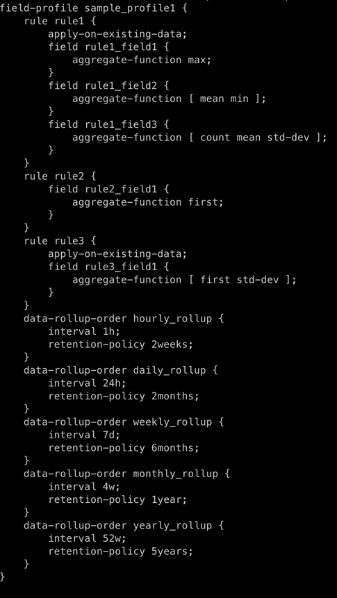Example CLI Configuration of Creating a Data Rollup Summarization Profile