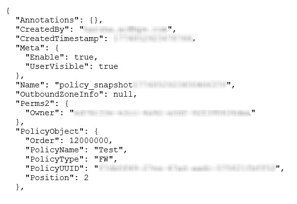 Image showing the JSON file of the exported security policy