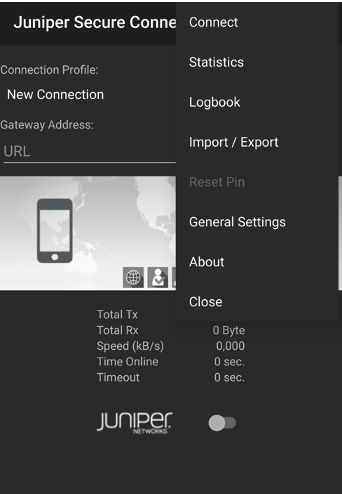 Juniper Secure Connect Menu Options