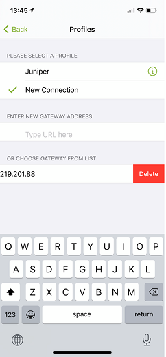 Select Gateway Address from the List