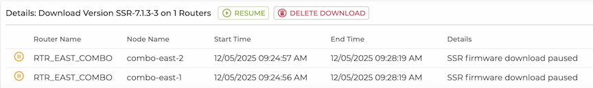 Resume or Delete buttons