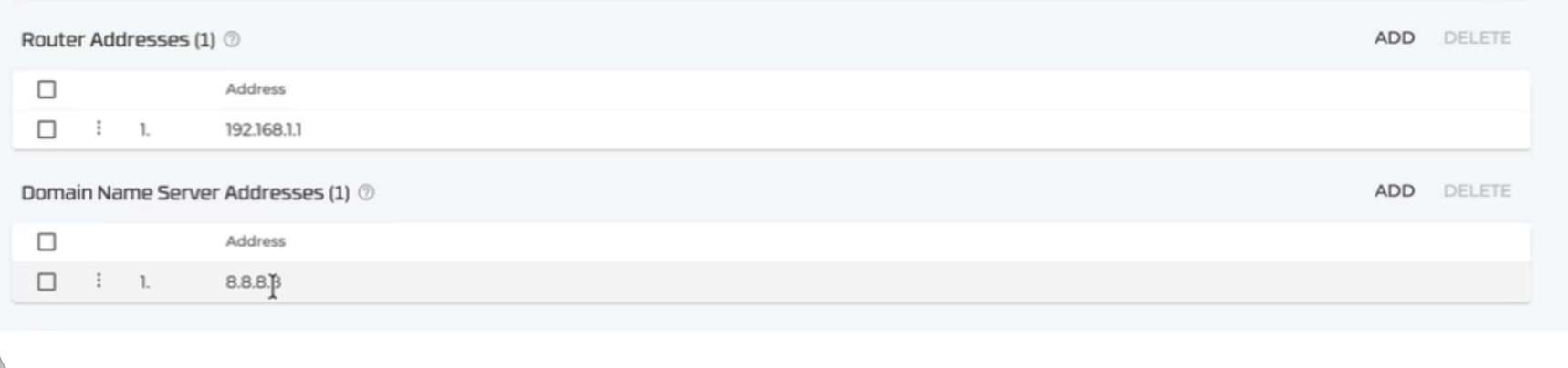 Interface and DNS addresses