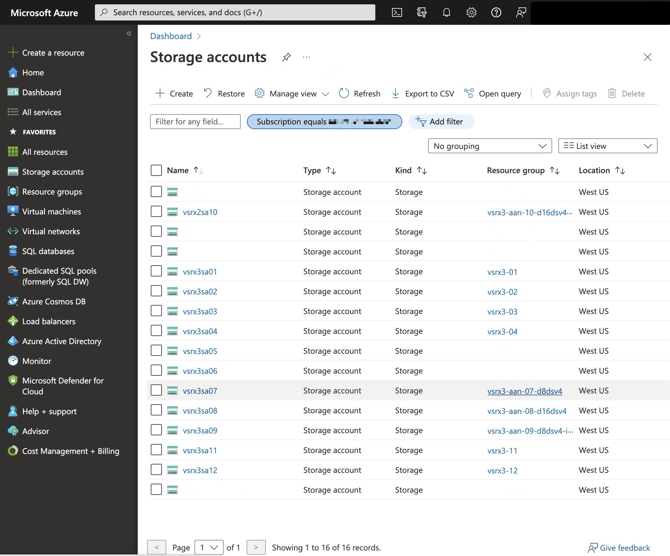 Azure Portal Storage Accounts
