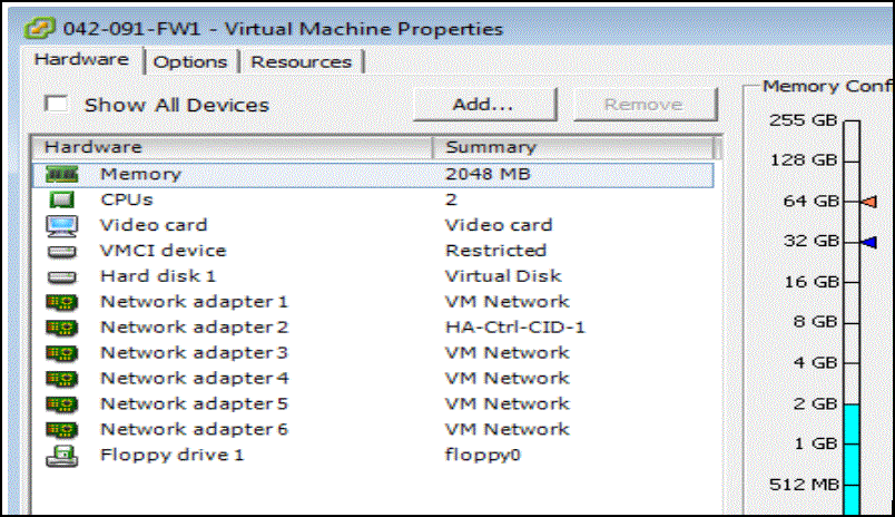 Virtual Machine Properties for the Control vSwitch