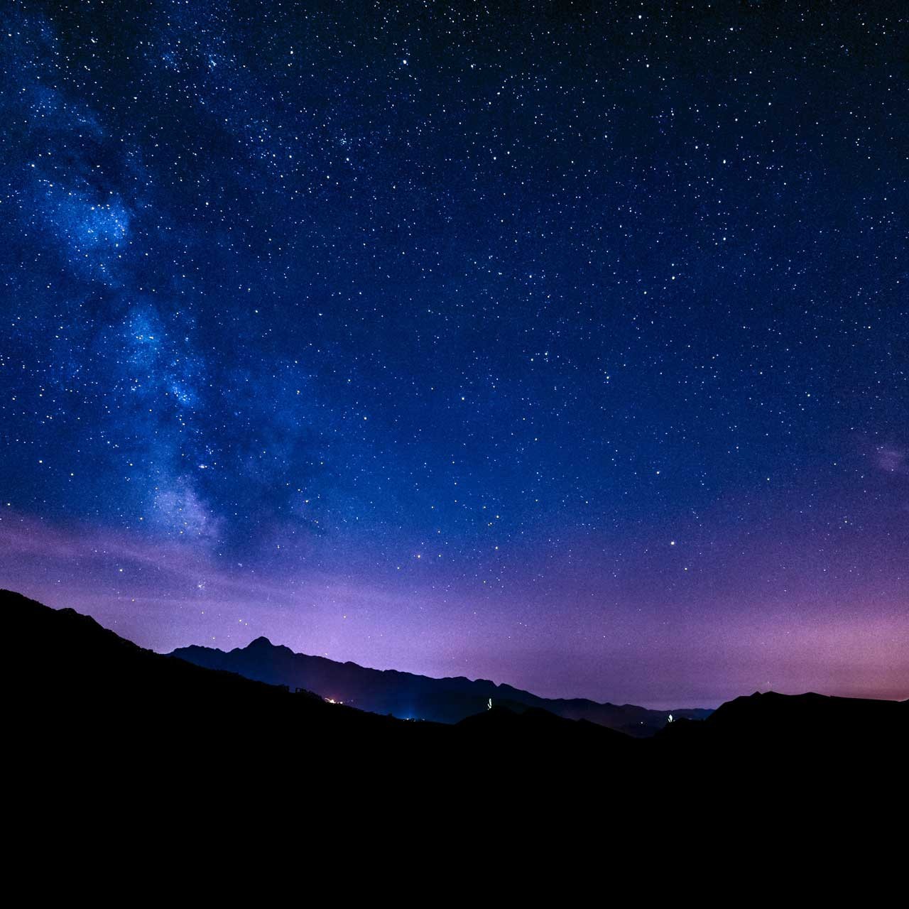 night sky stars milky way blue purple sky in starry night over mountains