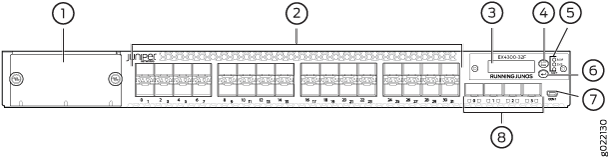 Components on the Front Panel of a 32-Port EX4300 Switch