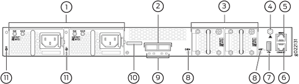 Components on the Rear Panel of a 32-Port EX4300 Switch