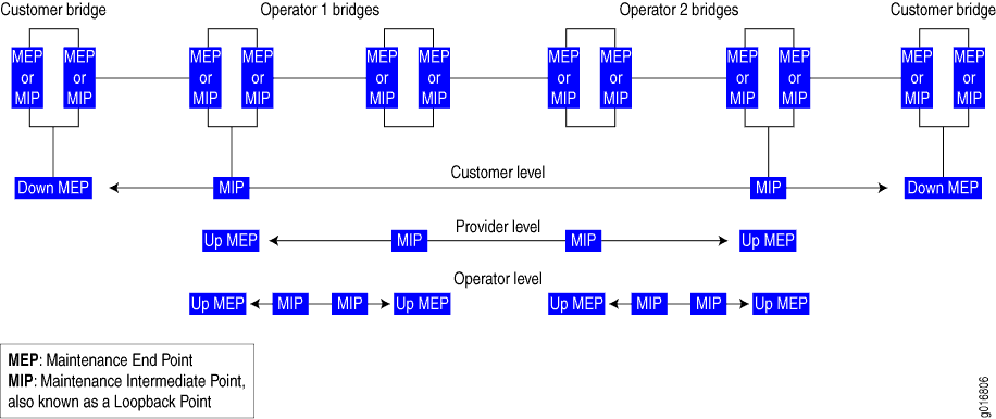 Relationship Among MEPs, MIPs, and Maintenance Domain Levels