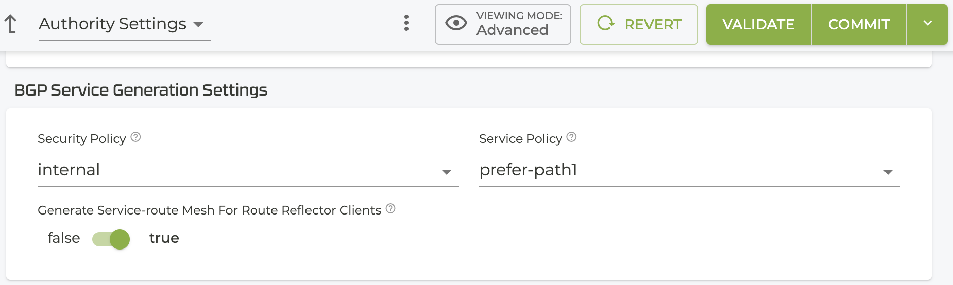 BGP Service Generation Settings